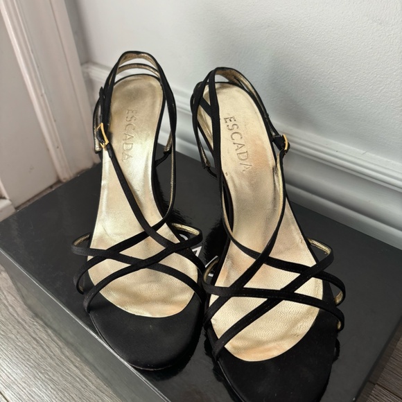 Escada Black Satin Strappy Heels – Size 38 – In Box - Picture 5 of 5